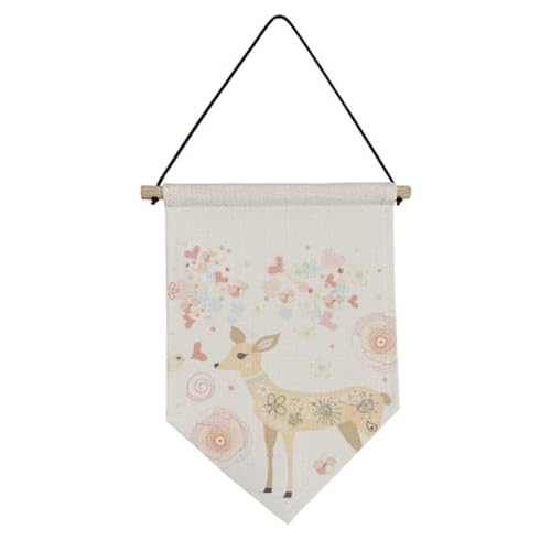 Bannière décorative en toile motif fleurs et oiseaux pour mur