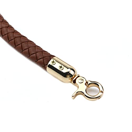 Semetall 2Pcs PU Leather Shoulder Strap,Braided Leather Replacement Purse Straps for Handbags with Gold Spring Buckle for DIY Handbag Purse Making,Brown,11.8\"