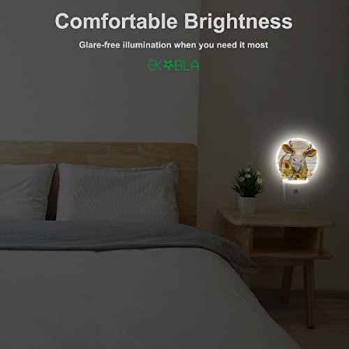 Image of EKOBLA Rustic Farmhouse Night Light, Cattle Yellow Sunflower Night Lights Plug Into Wall with Dusk to Dawn Light Sensors, Warm Nightlights for Bedroom, Hallway, Kitchen