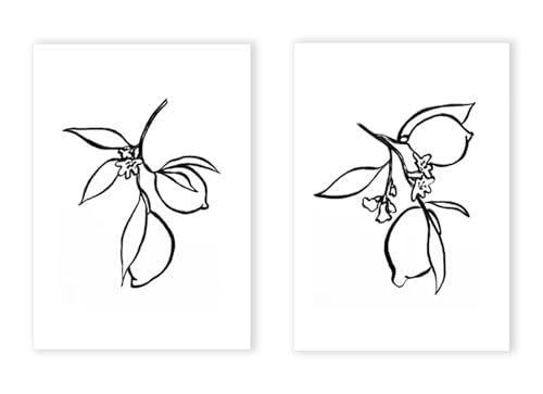 Dessin au trait de citron affiche botanique noir et blanc contemporaine pour mur