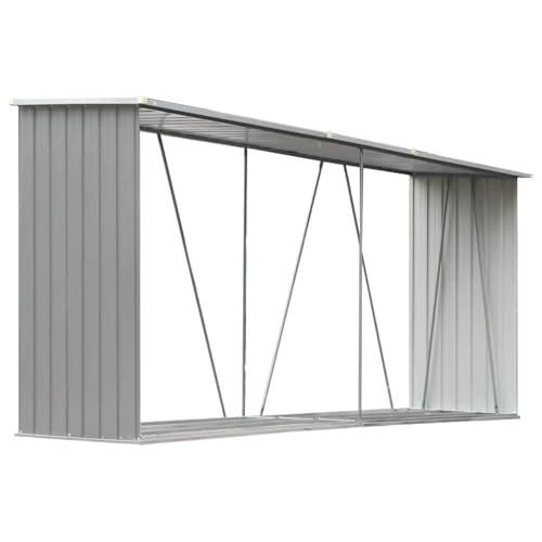 vidaXL Abri Stockage Bois Acier Galvanisé 330x84x152cm Gris Jardin Porte-bûche
