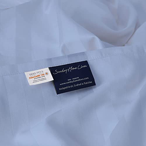 Sunday Home 400 Thread Count 100% Cotton Pillow Cases - King Size 20X40 Inches, Damask Stripe Sky Blue, Set Of 2 - Bed Pillow Cover Set, Silky Sateen Weave, Wrinkle & Fade Resistant #TOP3