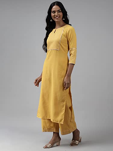 Image of Women Rangpreet Yellow Solid Straight Kurta Palazzo With Dupatta Set
