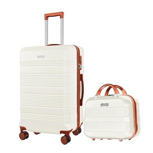 GigabitBest 20" Carry on Luggage + 14" Makeup Case (2-Piece Set, Brown)