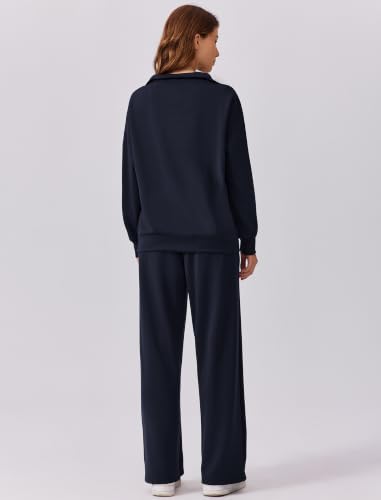 Image of PINSPARK 2 Piece Sets for Women 1 /4 Zip Lounge Matching Set Fall Outfits | Oversized Sweatshirt, Long Sleeve Pullover, Wide Leg Pants with Drawstring Pockets, Sweatsuit, 2026 Travel Airport Tracksuit