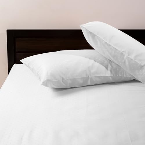 Image of Blue Dahlia 100% Cotton, Standard Size Pillow Covers (18 inch x 28 inch), Set of 2 Pillow Covers, Silky Smooth Feel, 300TC Dotted Premium Pillow Covers, Colour: White