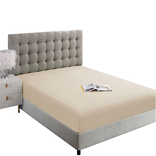 Image of Ghooss Beige Full Fitted Sheet-Soft Microfiber Bottom Sheet for Bed-Deep Pocket up to 14 Inche-Wrinkle Free and Stay in Place-1 Pack