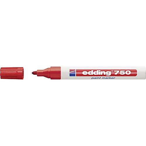 Edding 750 Marqueur peinture - rouge - 1 stylo - pointe ronde 2-4 mm - marqueur de peinture pour l'étiquetage du métal, verre, roche ou du plastique -...