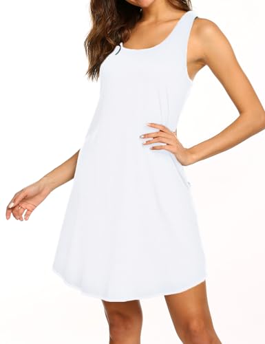 Image of LuckyMore Womens Casual Scoop Neck Sleeveless Racerback Tunic Dress with Pockets