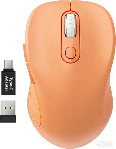 Image of WisFox 2.4G Wireless Mouse for Laptop, Ergonomic Computer Mouse with USB Receiver and Type-C Adapter, 3 Adjustable Levels DPI, 6 Button Cordless Wireless Mice (Orange)