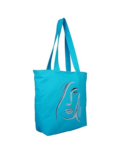 Karma Totes Canvas Tote Bags, Totes for Women with Zip, College Bag for Girls, 100% Cotton Tote Bag for Shopping (Blue, Ethereal Muse- Blue canvas, half faced woman) 2 31BeFd2EiEL. SL500