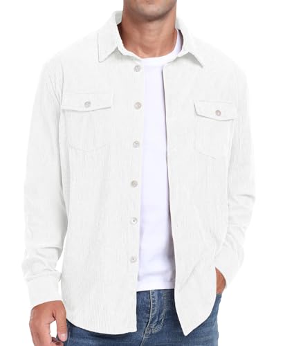 Image of Askdeer Men's Corduroy Button Down Shirts Long Sleeve Casual Shacket Jacket Western Corduroy Shirt Jacket with Flap Pockets