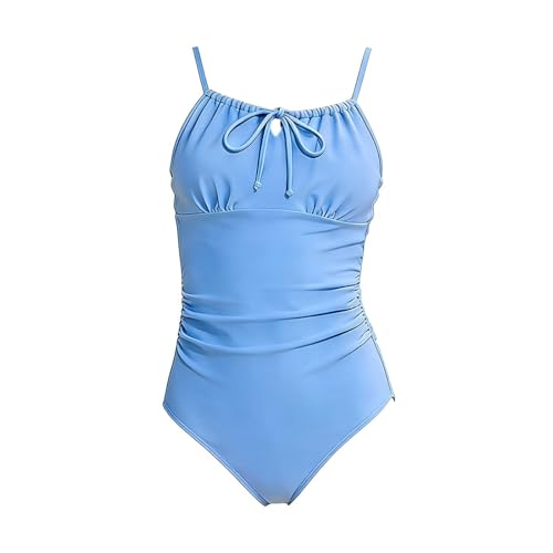 Maillot de bain 1 pièce fille col en U et bretelles réglables