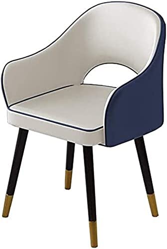 SJIALEN 1 Pcs Modern Kitchen Chair, Metal Legs Living Room Chairs PU Leather High Back Padded Soft Seat Dining Chairs Kitchen Chair (Color : White Blue, Size : 48x42x81cm)