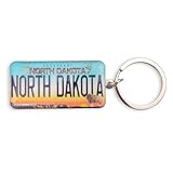 North Dakota license plate design for a unique and authentic look. Made from durable metal for long-lasting use. Includes a sturdy keyring for secure attachment. Compact and lightweight, perfect for everyday carry. Features "Peace Garden State" sloga...