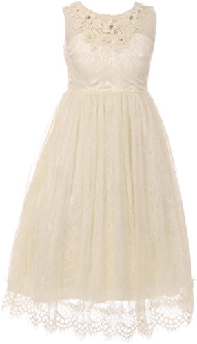 Big Girls Dress 3D Flower Lace Special Occasion Birthday Dress Ivory 10 (C50C36C)