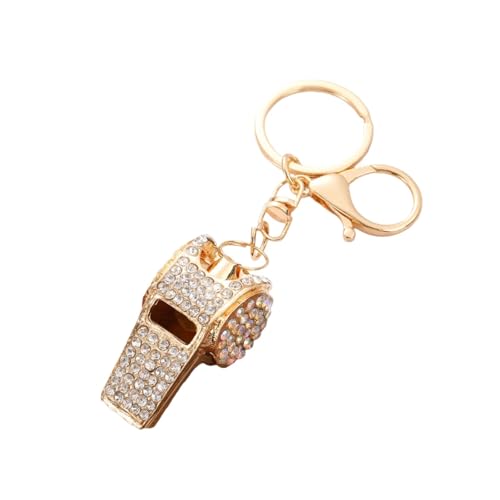 2PCS Bling Whistle Keychain - Rhinestone Metal Whistle Necklace, Fashionable Sport Key Ring for Women's Bag Charm & Accessory (Silver)