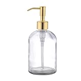TUTEW Soap Dispenser, Gold Glass Soap Dispenser,Hand Soap Dispenser with Rust Proof Stainless Steel Pump, Refillable Gold Dish Soap Dispenser for Bathroom, Gold Kitchen Soap Dispenser