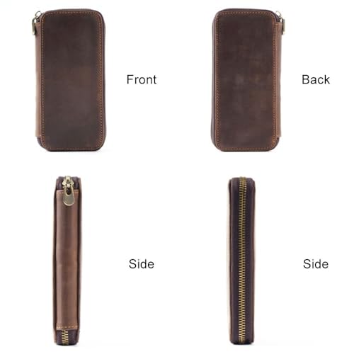 DONGKER Leather Pencil Pouch Case,Zippered Pen Pencil Stationery Bag with 3 Elastic Rope Pen Places& 1 Card Clip for Office - Image 3