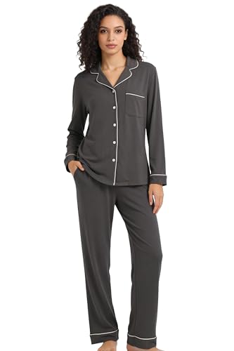 Image of HEARTNICE Womens Pajama Set, Soft Long Sleeve Pajamas & Long Pants with Pockets, Button-up Sleepwear Lounge Pjs