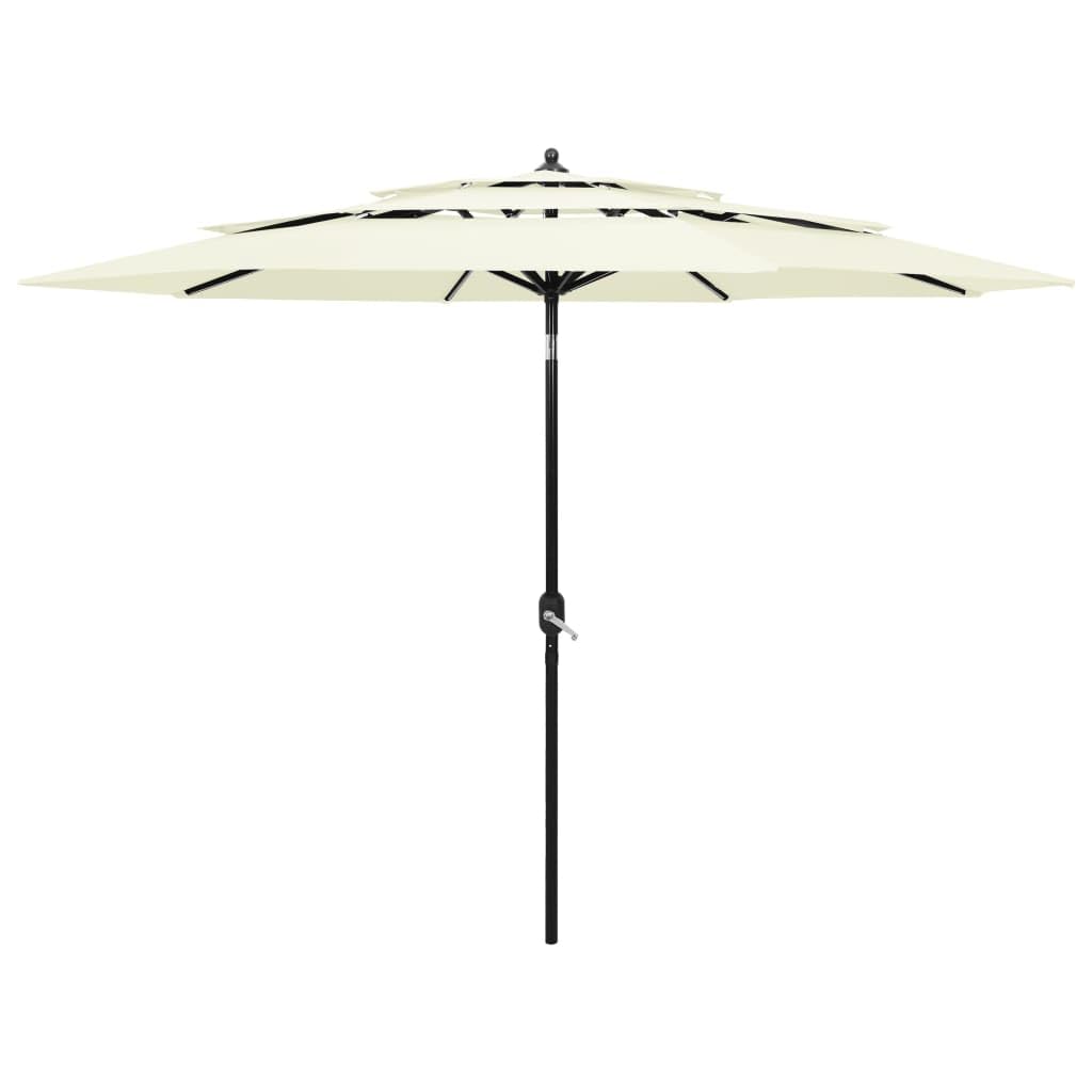 Parasol przeciwsłoneczny z aluminiowym masztem, warstwowa tkanina poliestrowa, kolor piaskowy o średnicy, ochrona przed promieniowaniem UV, na taras, do ogrodu, na zewnątrz, funkcja