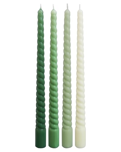 Viyffo Spiral Taper Candles 11 Inch – 4 Pack Green, Dripless, Unscented, Smokeless – 9 Hour Burn – Tall Candlesticks for Wedding, Dinner, Holiday, Party, Home Decor