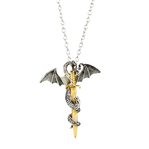PULABO Dragon Colliers pour Femmes Hommes, Nouveauté Glow in The Dark Lumineux Pendentif Collier Vintage Rétro Épée Aile Charme Gothique Punk Hip Hop Cou Chaînes Filles Garçons Bijoux Cadeau créatif