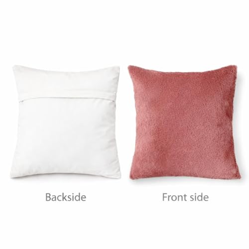 Image of Premium Faux Rabbit Fur Cushion Cover 16X16 Inch - Set of 2 | Soft Plush Decorative Square Throw Pillow Covers with Velvet Back, Washable Cushion Covers for Sofa, Couch & Bed - [Pink]