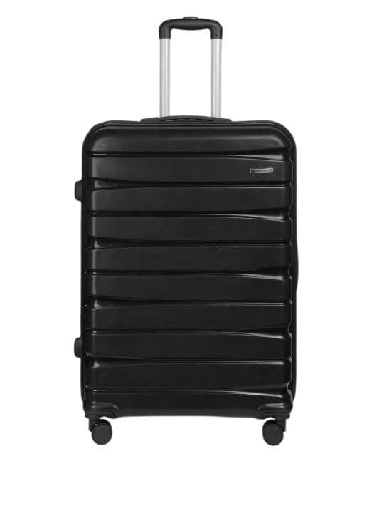 Image of Teakwood Large Check in Size 8 Wheels Trolley Bag, Hard Cabin with Zipper Closure, Adjustable Push Button & Cross Side Strap, TSA Lock System 360 Degree (Large Check in Size, Black)
