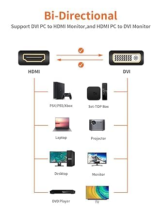Image of HDMI Male to DVI-D Male Dual Link Cable Gold Plated HDMI to DVI-D 24+1 High Speed Cable Support 1080P HD for Raspberry Pi, Roku, Xbox One, PS5 1.5 Meter (Black)