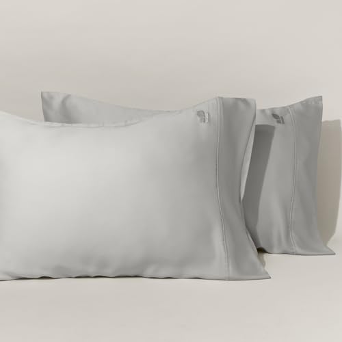 ArthCrafted 100% Austrian Eucalyptus Silk Pillowcase Pair (2PC), Tencel Pillowcases, Vegan Silk Pillowcases, Envelope Enclosure Pillowcase Pair (Cool Grey, Queen (21