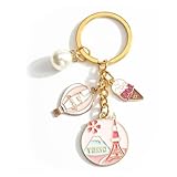 SHTALHST Tokyo Keychain,Travel Keychain with Hot Air Balloon,Ice Cream & Pearl Charms for Keys,Travel Souvenir for Women
