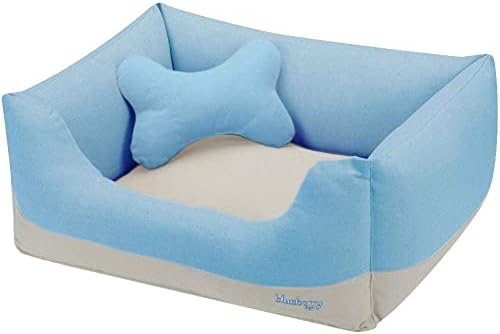 Blueberry Pet Fully Removable Washable Dog Bed Heavy Duty Color Block Linen Bed with Durable YKK Zippers for Medium Large Dogs, 34" x 24" x 12", 11 Lbs, Baby Blue and Beige