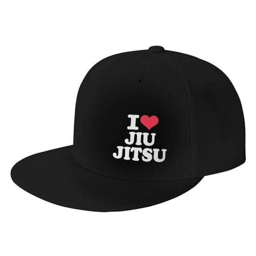 I Love Jiu Jitsu Flat Bill Hat Men Women Fashion Classic Adjustable Flat Brim Hat Black