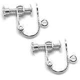 10 Silver Plated Clip On Screw Back Earring Findings with Open Loop & Flat Pad
