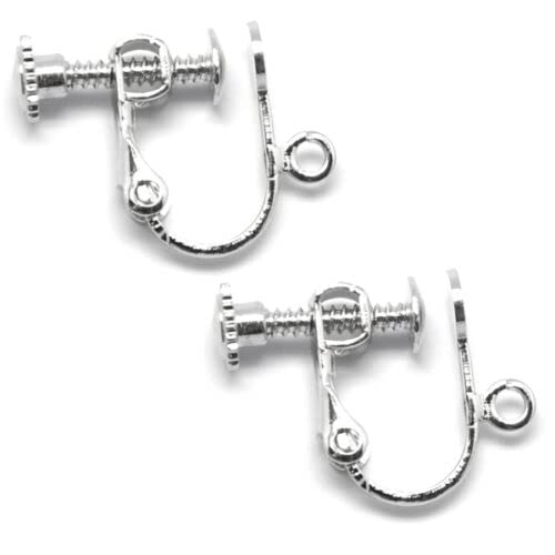 10 Silver Plated Clip On Screw Back Earring Findings With Open Loop & Flat Pad #TOP16