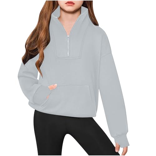 Image of Keepink Jumpers for Girls Age 5-14 Casual Oversized Long Sleeve Pullover Tops 1/4 Zipper Sweatshirts Cute Half Zipper Hoodie Sweater Kids Fleece Jumper Teen Girls Top School
