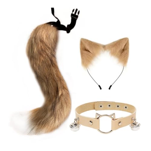 Bandeau oreilles et queue peluche chat renard marron pour costume de festival
