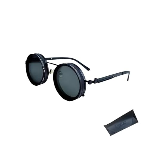 Uptiar Adjustable Tint Sunglasses Round Polarized with Built-in ND Filter, 1-9 Gears Manual Tint Control for Men (Black Thick Legs - Black Legs)