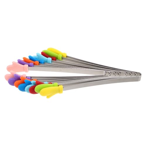 Veemoon Pinzas Mini de Cocina de Silicona y Acero Inoxidable, 8 Piezas Colores Surtidos, Multifuncionales para Servir Ensalada, Aperitivos, Cubitos de Hielo y Barbacoa, Utensilios