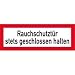 Produktbild Aufkleber Rauchschutztür stets geschlossen halten 7,4x21 cm
