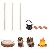 GALPADA 12 Fogata Miniatura Estufa Colgante 10 Piezas de Madera y 2 Haces de Leña Accesorios Realistas para Decoración de Jardín de Hadas y Escenas de Campamento