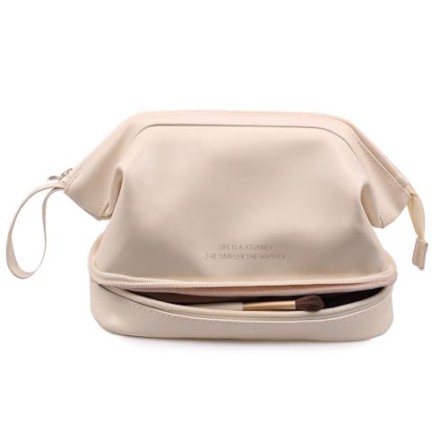 Ocuuer Women PU MAQUILLO BAPA COSMÉTICO Bolso Bolso COSMÉTICO Bolso COSMÉTICO Color Solido POUCHO COSMÉTICO PORMÉTICO 2 Capa Bolsa cosmética (Blanco)