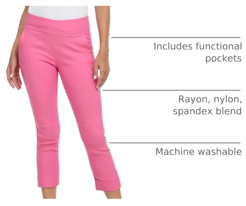 Image of HDE Pull On Capri Pant for Women w /Pockets Elastic Waist Cropped Work Pant | Comfortable Pull On Waist, Tailored Fit with Cuff, Stretchy Summer Office Pants, 24.25 inch Inseam, Professional Dress Capris