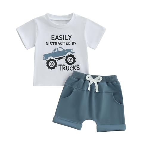 Toddler Baby Boy Clothes Summer Short Sleeve Truck Print T-Shirt Tops Solid Color Shorts Set 2Pcs Casual Outfit