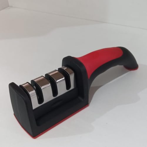 Amolador Afiador de Facas e Tesouras 3 em 1 Manual em Aço Inox Profissional com Cabo Ergonômico e Ba