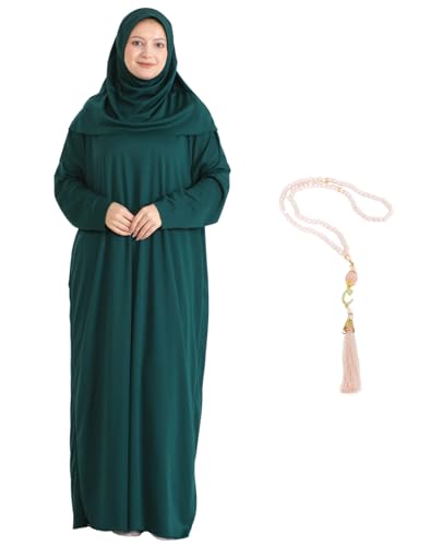 Modish Group Damen Gebetskleidung Mit Hijab Rosenkranz Muslim Kleidung Für Frauen Türkisch Muslimische Lang Kleider Set Abaya Jilbab Islamische Burka Ramadan (Smaragd Einheitsgröße)