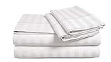 Chateau Home Hotel Collection - Luxury 500 Thread Count 100% Egyptian Cotton Damask Stripe Deep Pocket Super Soft Sateen Weave Sheet Set, Mega Sale Lowest Prices, Queen-White