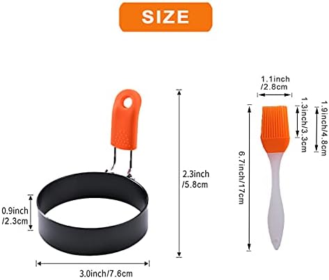 Egg Ring, Cozii 2 Pack Stainless Steel Egg Ring Molds with Anti-scald Handle and Oil Brush Non Stick Circles for Fried Egg McMuffin Sandwiches Frying, Breakfast Household Kitchen Cooking Tool Omelette