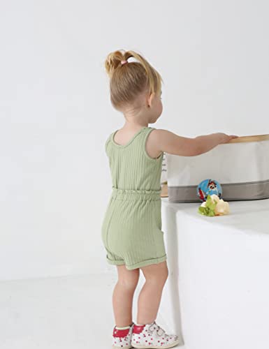 Melaogoy Toddler Girl Clothes Ribbed Sleeveless Tank Top Shorts Tracksuit 2Pcs Summer Baby Outfits Set (Green, 3-4T) #TOP2